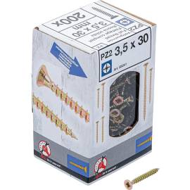 Vis Multifonctions Cruciforme PZ2 3,5 x 30 mm - Lot de 200 pcs - Fixation Polyvalente et Résistante - D-Work