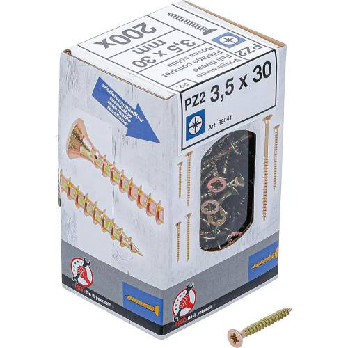 Vis Multifonctions Cruciforme PZ2 3,5 x 30 mm - Lot de 200 pcs - Fixation Polyvalente et Résistante - D-Work