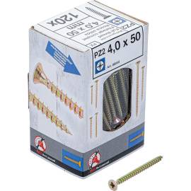 Vis Multifonctions Cruciforme PZ2 4 x 50 mm - Lot de 120 pcs - Acier Résistant et Polyvalent, Plastique - D-Work