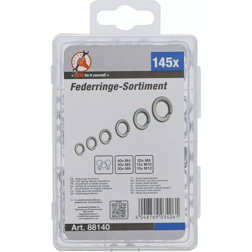 Assortiment Rondelles Grower M4-M12 - 145 Pièces - Acier, Résistantes et Antivibrations - BGS
