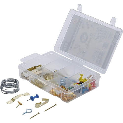 Assortiment de Crochets à Tableau 97 Pièces - Acier, Multicolore - Fixation Facile et Polyvalente - BGS