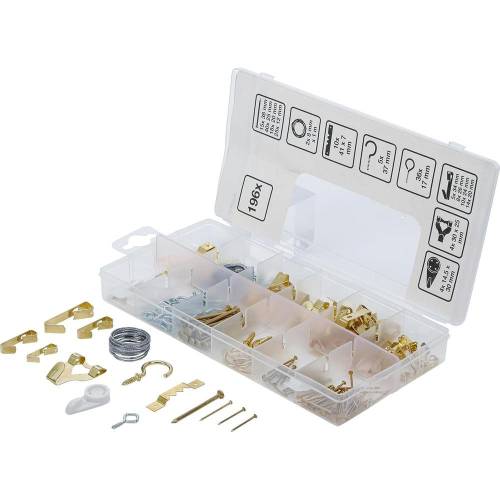 Assortiment de Crochets à Tableau 196 pièces - Acier, Pratique et Polyvalent - - BGS