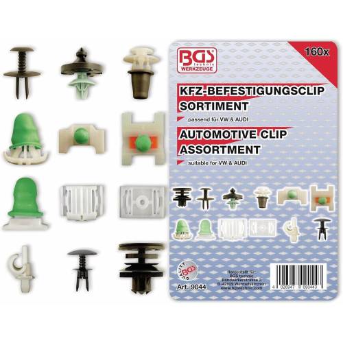 Assortiment Clips de Fixation Automobiles Audi VW - 160 Pièces - Plastique Résistant - Fixation Fiable et Pratique - BGS