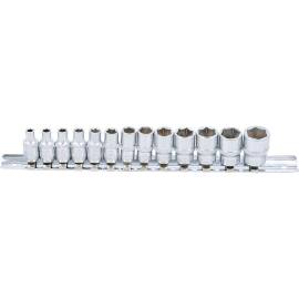 Jeu de Douilles Six Pans 13 pcs 4-14 mm - 6,3 mm (1/4) - Polyvalence et Précision, Acier, Cliquet 1/4 - D-Work