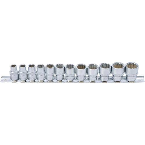 Jeu de Douilles 12 pcs 8-19 mm - Douze Pans, 10 mm (3/8) - Polyvalent et Pratique pour Mécanique - D-Work
