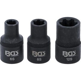 Jeu de Douilles Profil Cannelé M6S, M8S, M12S - 3 pcs - Précision et Durabilité, Acier - D-Work