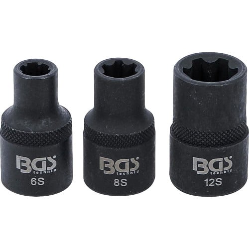 Jeu de Douilles Profil Cannelé M6S, M8S, M12S - 3 pcs - Précision et Durabilité, Acier - D-Work