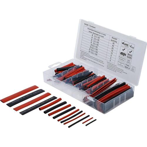 Assortiment de Gaines Rétractables 150 pcs - Rouges et Noires - Isolation et Protection Électrique - D-Work