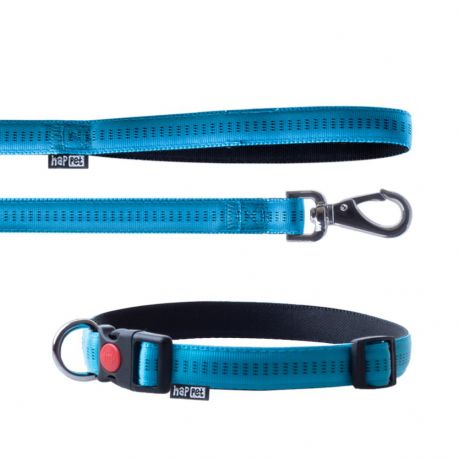 Laisse et collier Soft Style 2,5 cm taille XL (40 à 64 cm) x L. 120 cm en nylon Turquoise/Noir pour chien - JN44 - Happet