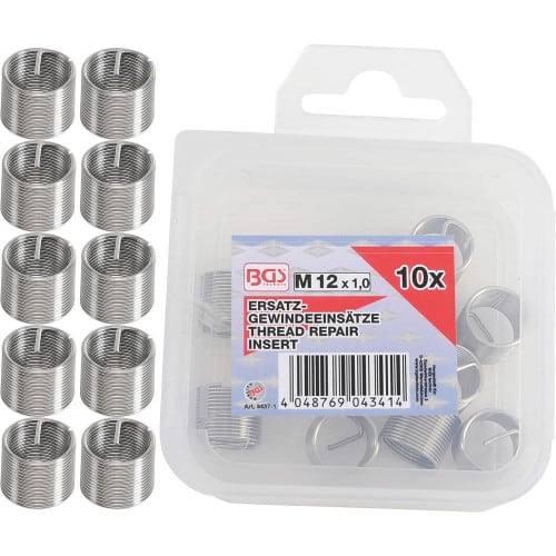 Inserts Taraudés M12 x 1,0 mm - Lot de 10 pièces - Acier Résistant - Fixation Fiable et Durable - BGS