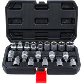 Jeu d'Embouts et Douilles 12,5 mm (1/2) - Profil Torx / Profil E, 19 pcs - Polyvalent et Pratique pour Bricolage - D-Work
