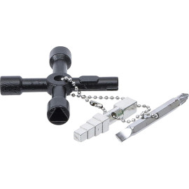 Clé Universelle pour Armoire Technique - 16,1x8,5x2,1 cm - Acier Résistant - Outil Polyvalent et Pratique - BGS