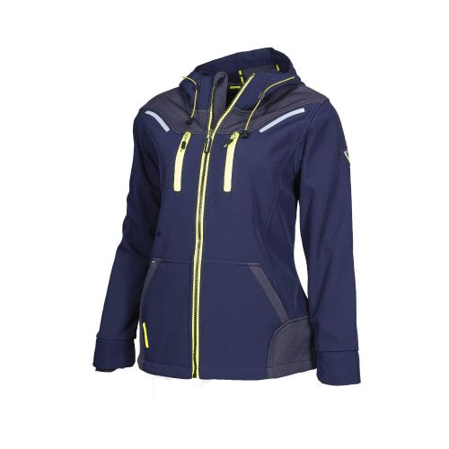 Blouson de Travail en Softshell Femme Florence - Taille M - Marine/Jaune Fluo - Résistant et Confortable - NINE WORTHS