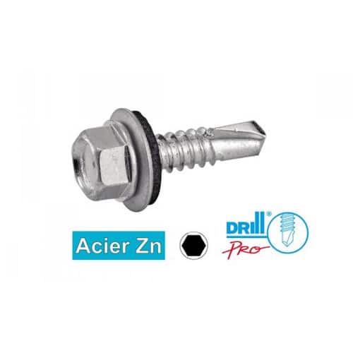 250 Vis Autoperceuses Tête Hexagonale avec Rondelle D. 16 6.3 x 60 mm - DIN 7504 K - ISO 15480 - Acier Zn - D-Work