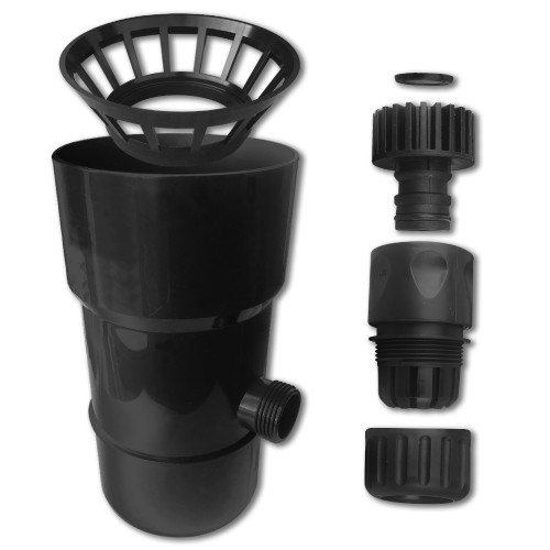 Récupérateur Collecteur Eau de Pluie PVC pour Gouttière D. 100 mm avec Raccords ABS (Gris Noir) - D-Work