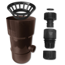 Récupérateur Collecteur Eau de Pluie PVC pour Gouttière D. 100 mm avec Raccords ABS (Marron) - D-Work