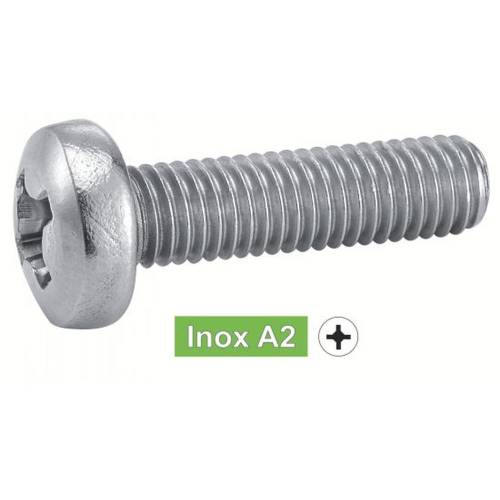 200 Vis à Métaux Tête Cylindrique Phillips 4 x 6 mm - DIN 7985 - ISO 7045 - NFE25-121 - UNI 7687 - Inox A2 - D-Work