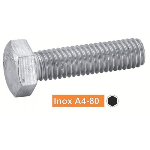 100 Vis à métaux tête hexagonale 8x25 mm - Inox A4-80, DIN 933 - Résistantes et durables - ACTON