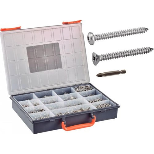 Coffret 1844 Pcs Vis à Tôle TC TF Pozidriv + Embouts - Inox A4 - D-Work