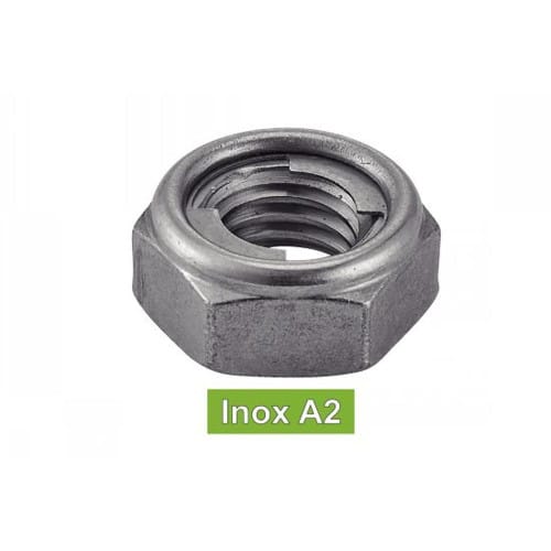 100 Écrous hexagonaux indesserrables M6 - Inox A2 - Bague métal anti-desserrage - ACTON