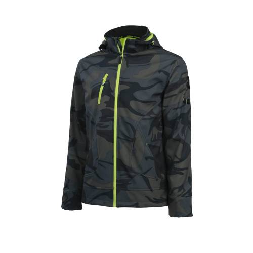 Blouson de Travail en Softshell Borel - Taille S - Woodland/Jaune Fluo - Résistant et Confortable - D-Work