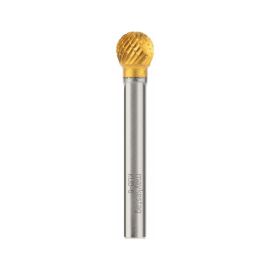 Fraise Rotative HM TiN Tige Cylindrique Forme Sphérique - Fontes, Aciers D. 2.5 x Lt. 38 x Lu. 2 x Q. 3 mm - Diamwood