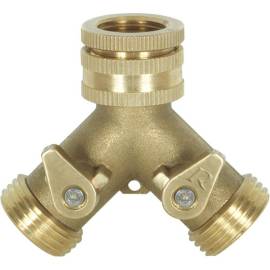Nez de Robinet Laiton 3/4 po - 2 Sorties 3/4 po avec Vannes de Arrêt - Robuste et Pratique - D-Work