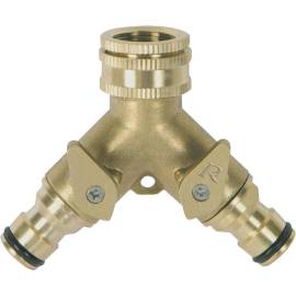 Nez de Robinet Laiton 3/4-1/2 po - 2 Sorties Rapides avec Vannes de Arrêt - Pratique et Durable - D-Work