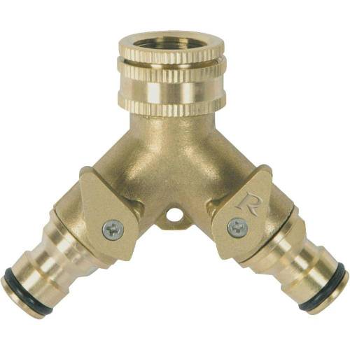 Nez de Robinet Laiton 3/4-1/2 po - 2 Sorties Rapides avec Vannes de Arrêt - Pratique et Durable - D-Work