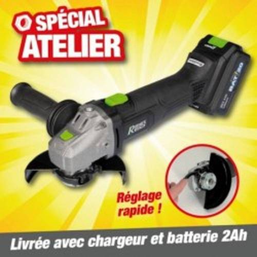Meuleuse Angle 125 mm - 20V avec Batterie 2A et Chargeur - Puissante et Pratique - D-Work