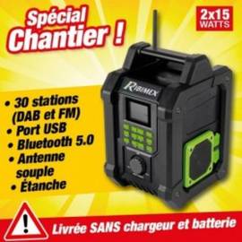 Radio R-BAT20 20V - Sans Batterie ni Chargeur - Portable et Pratique - Idéale pour les Chantiers - D-Work