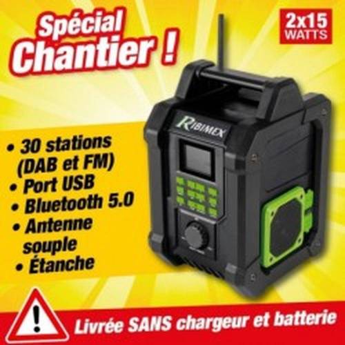 Radio R-BAT20 20V - Sans Batterie ni Chargeur - Portable et Pratique - Idéale pour les Chantiers - D-Work