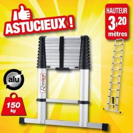 Échelle Télescopique 3M20 – 11 Barreaus – Pratique et Compacte – Idéale pour Accès en Hauteur - RIBIMEX