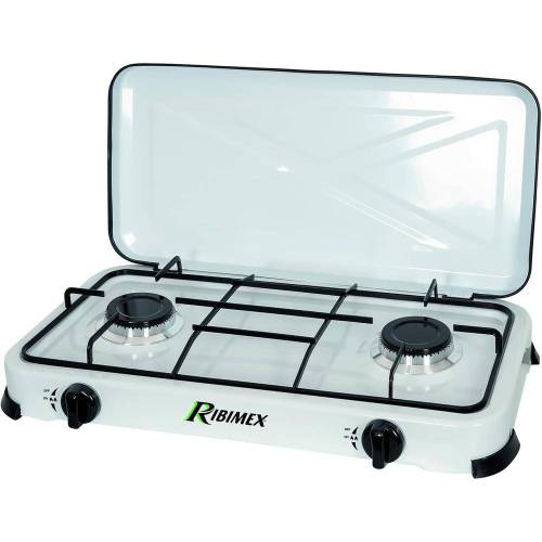 Réchaud Gaz 2 Feux 2x2200W - Blanc avec Couvercle - Idéal pour Camping et Cuisine de Extérieur - D-Work