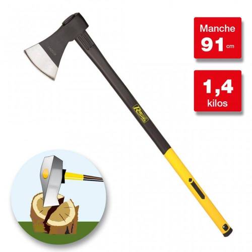 Hache 1,4kg - Manche Tri-Mat. 91 cm - Outil de Coupe Efficace - Fiable - D-Work