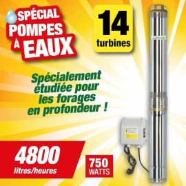 Pompe Multicellulaire 750W - Profondeur 95m - 14 Turbines - Performance Élevée et Fiabilité - D-Work