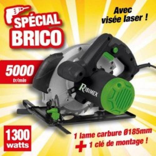 Scie Circulaire 1300W 185 mm – 185 mm, Puissance 1300W – Découpe Précise et Efficace - RIBIMEX