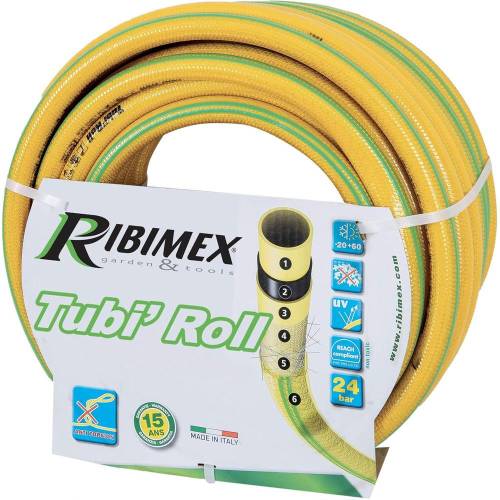 Tuyau de Arrosage Antivrille 25m D.15 mm - Jaune - Résistant et Flexible - Idéal pour Jardinage - D-Work