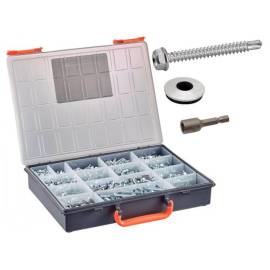 Coffret 1900 Pcs Vis Autoperceuses Tête Hexagonale + Rondelles EPDM + Embouts - Acier Zn - D-Work