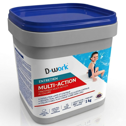 Multiactions 1 kg - Low Boric 0,3 % - Traitement Piscine Efficace et Sécurisé - D-Work