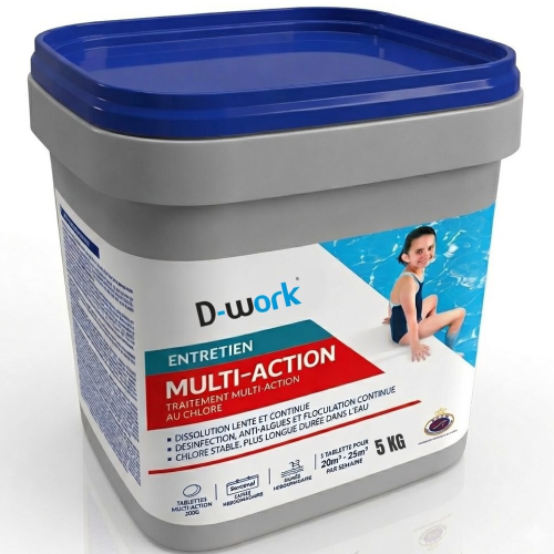 Produit Multiactions Piscine 5 Kg - Traitement Complet Eau - D-Work