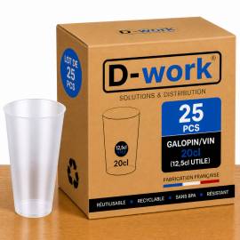 Juego de Vasos de Polipropileno Reutilizables y Reciclables sin BPA 33 cl (25 utilizables) - Translúcidos - D-Work