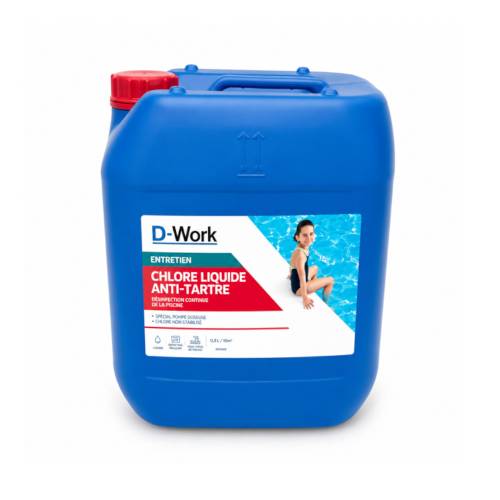 Chlore Liquide Anti Tartre - Bidon 20 l - Traitement Piscine Efficace et Préventif - D-Work