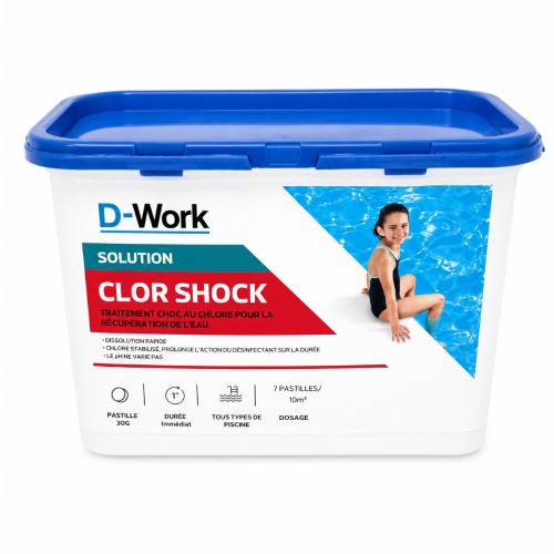 Chlore Choc Pastilles 30 g - 1 kg - 0% stabilisant - Traitement Rapide et Efficace de Piscine - D-Work