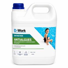Antialgue Liquide Peu Moussant 5 l - Algicide Préventif, Effet Clarifiant - Protection et Eau Claire - D-Work