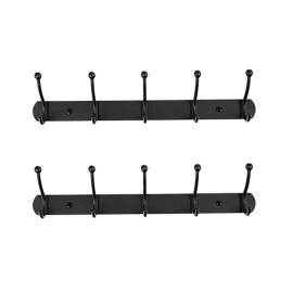 2 Crochets Muraux Pour Vêtements 410x37x60 mm - Noir - Fixation Murale Pratique - D-Work