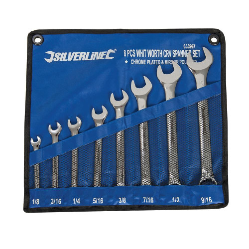 Clés Mixtes Whitworth 8 pcs 1/8" - 9/16" - Outils Pratiques pour Mécaniciens - Silverline