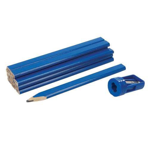 Crayons de Menuisier et Taille-Crayon - Lot de 13 pcs 175 mm - Précision et Praticité - Silverline
