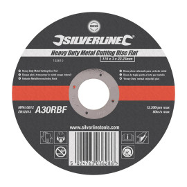 Disque de Tronçonnage Plat Métal 115 x 3 x 22,23 mm - Usage Intensif, Découpe Précise - Silverline
