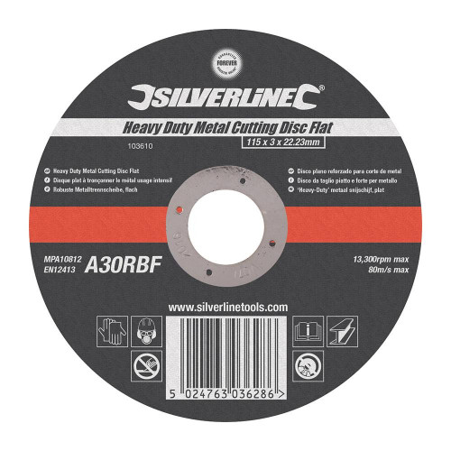 Disque de Tronçonnage Plat Métal 115 x 3 x 22,23 mm - Usage Intensif, Découpe Précise - Silverline
